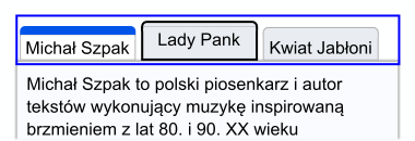 Wybrano tę samą listę zakładek, z wyjątkiem pierwszej zakładek, ale druga ma obrys fokusu.