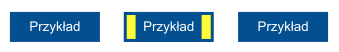 Trzy przyciski o wymiarach 90 na 30 pikseli. Środkowy przycisk ma wskaźnik fokusu, czyli dwa prostokąty wewnątrz przycisku, po jednym po obu stronach